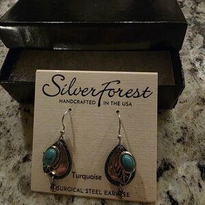 Silver Forest Teal and Bronze Earrings